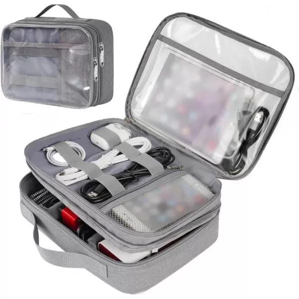 imageMATEIN Electronics Organizer Travel Case Water Resistant Cable Organizer Bag for Travel Essentials Tech Gifts for Men Storage Bag as Accessories for Phone Cord Tablet BlackClear Grey