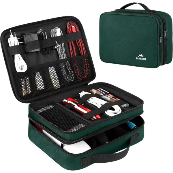 imageMATEIN Electronics Organizer Travel Case Water Resistant Cable Organizer Bag for Travel Essentials Tech Gifts for Men Storage Bag as Accessories for Phone Cord Tablet BlackDark Green