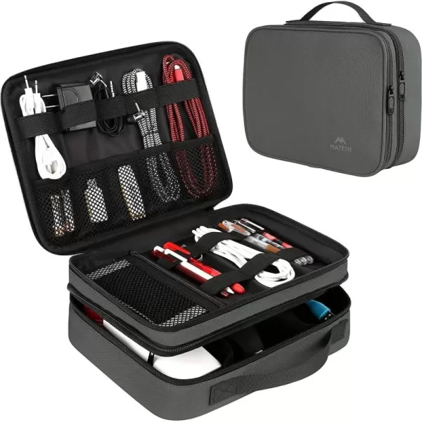 imageMATEIN Electronics Organizer Travel Case Water Resistant Cable Organizer Bag for Travel Essentials Tech Gifts for Men Storage Bag as Accessories for Phone Cord Tablet BlackGrey