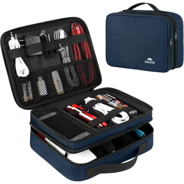 imageMATEIN Electronics Organizer Travel Case Water Resistant Cable Organizer Bag for Travel Essentials Tech Gifts for Men Storage Bag as Accessories for Phone Cord Tablet BlackNavy Blue