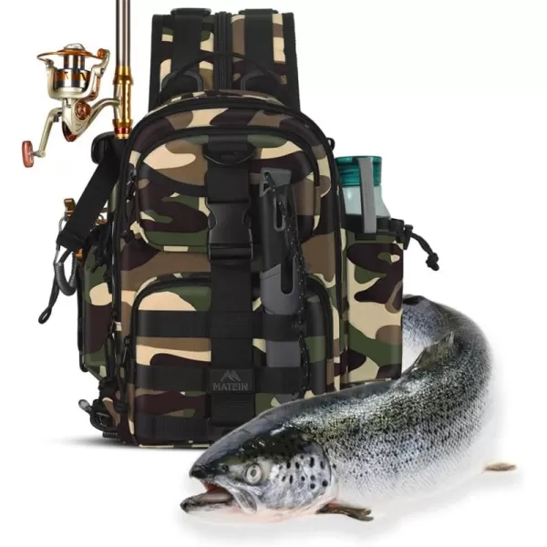 imageMATEIN Fishing Backpack Tackle Bag Small Convertible Fishing Sling Bag Tackle Box with Rod Holder Fishing Gifts for Men WaterResistant Tackle Storage Bags Hold Fish Gear Accessories Camouflage