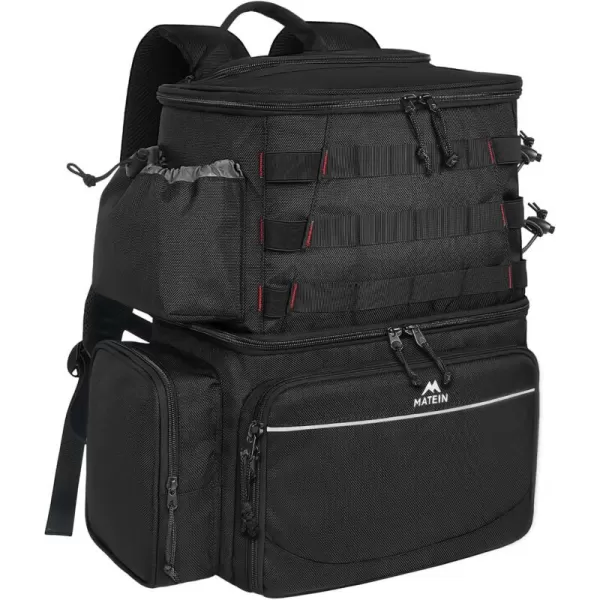 imageMATEIN Fishing Backpack Water Resistant Fishing Tackle Box Bag with Rod Holders ampamp Cooler Gear Gifts for MenBlack