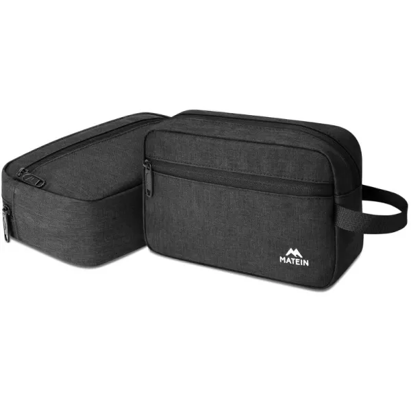 imageMATEIN Handmade Travel Toiletry Bag for Men 2 Packs Water Resistant Dopp Kit Bathroom Shaving Bag for Travelling Small Barthroom Toiletry Accessories Organizer Set Gifts for Traveler Black