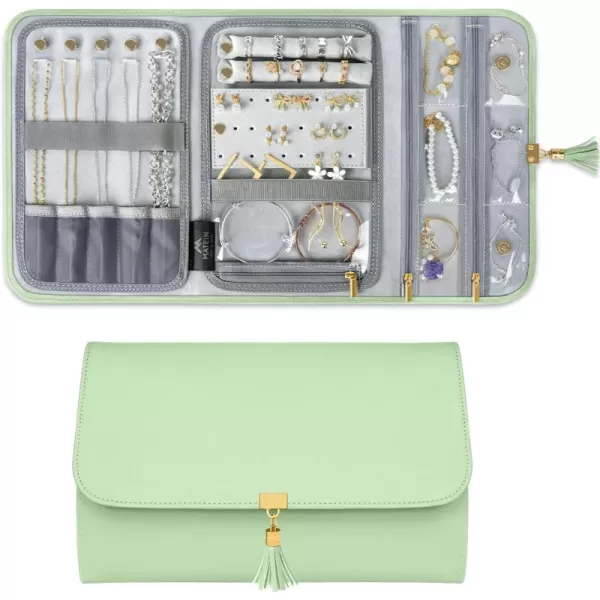 imageMATEIN Jewelry Organizer for Travel Womens PU Leather Large Jewerly Holder with Tassel Travel Necklace Earring Ring Bracelet Storage Case PurpleGreen