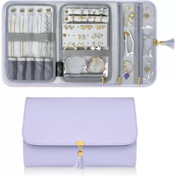 imageMATEIN Jewelry Organizer for Travel Womens PU Leather Large Jewerly Holder with Tassel Travel Necklace Earring Ring Bracelet Storage Case PurplePurple