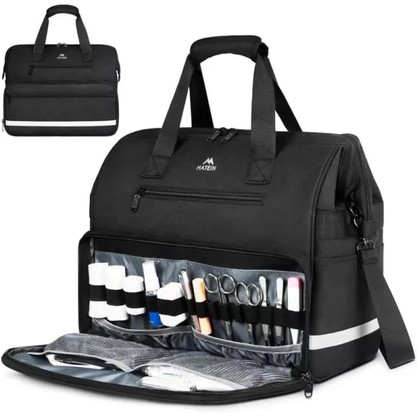 imageMATEIN Medical Bag Large WaterResistant First Aid Bags with Many Pocktets for Nursing Portable Clinical Home Health Bag Doctor Bag Nurse Gifts for Home Visits Health Care Hospice Black