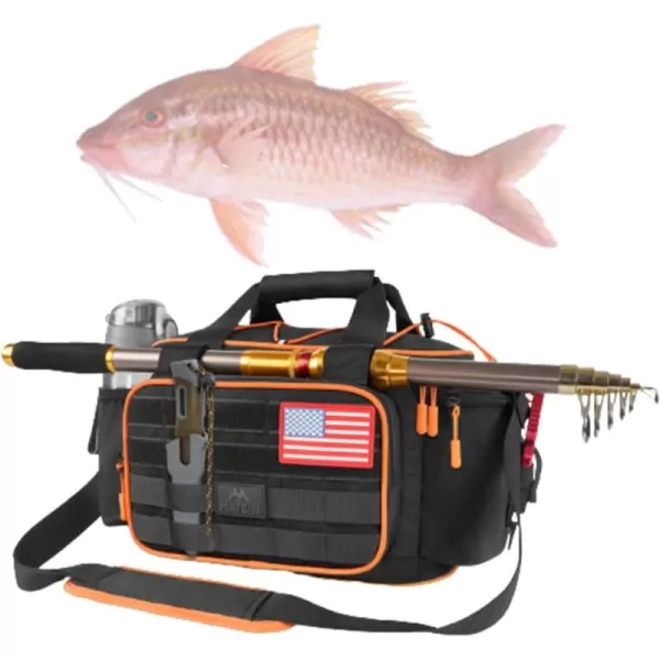 imageMATEIN Tackle Bag with Cooler ampamp Rod Holder Fishing Gifts for Men Unique Saltwater Resistant Waterproof Fishing Tackle Storage Carrying Case with Shoulder Strap for Trays and Fish Gear Black