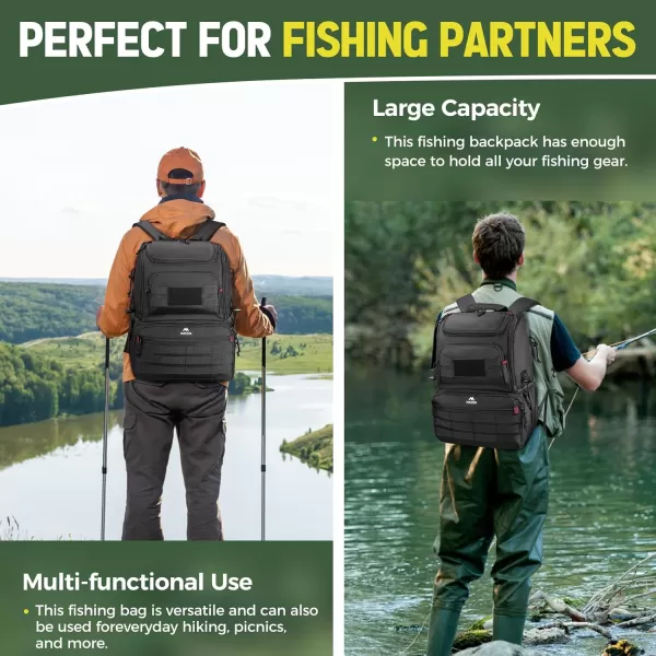 imageMATEIN Fishing Backpack Tackle Box Water Resistant Tackle Backpack Fishing Bags with Cooler ampamp Rod Holders Large Fishing Tackle Bag Storage Fishing Gear Accessories Fishing Gifts for Men Black