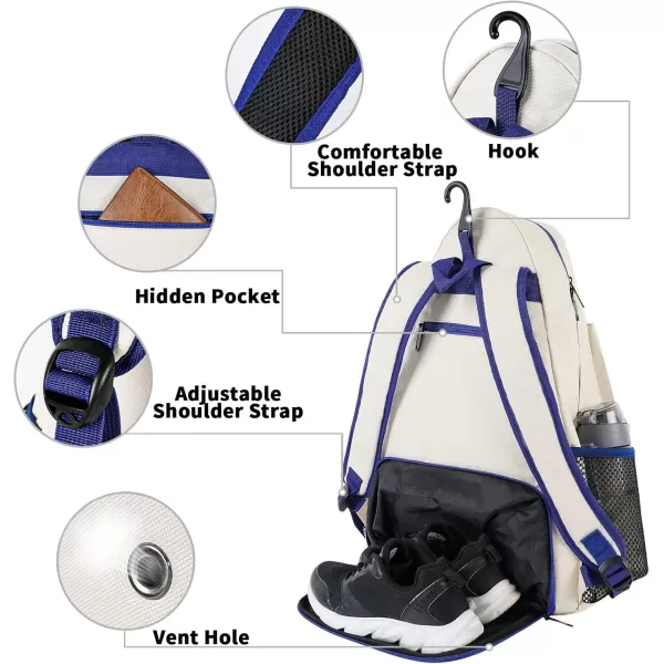 imageMATEIN Tennis Bag Tennis Racket Bags Large Tennis Backpack for Men ampamp Women with Shoe Compartment Hold 2 Rackets Waterproof Tennis Gifts BagBeige