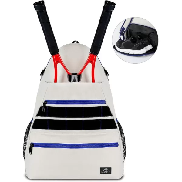 imageMATEIN Tennis Bag Tennis Racket Bags Large Tennis Backpack for Men ampamp Women with Shoe Compartment Hold 2 Rackets Waterproof Tennis Gifts BagBeige