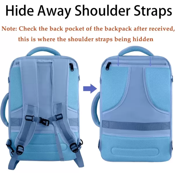 imageMATEIN Carry on Backpack for Women 40L Heavy Duty Travel Backpack Airplane Approved Expandable Simple Fashion Backpack Frequent Traveler Gifts Light PurpleLight Blue