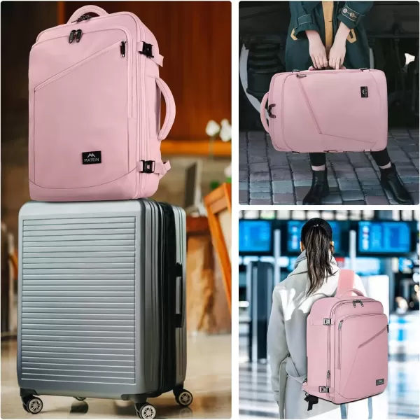 imageMATEIN Carry on Backpack for Women 40L Heavy Duty Travel Backpack Airplane Approved Expandable Simple Fashion Backpack Frequent Traveler Gifts Light PurplePink