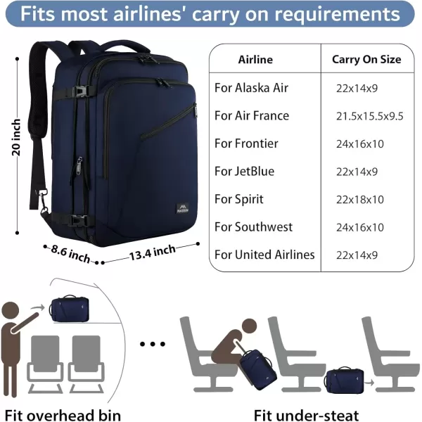 imageMATEIN Carry on Backpack for Women 40L Heavy Duty Travel Backpack Airplane Approved Expandable Simple Fashion Backpack Frequent Traveler Gifts Light PurpleBlue