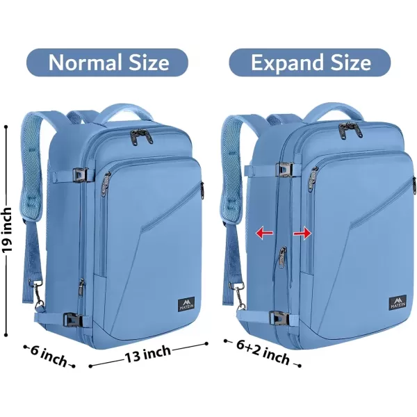 imageMATEIN Carry on Backpack for Women 40L Heavy Duty Travel Backpack Airplane Approved Expandable Simple Fashion Backpack Frequent Traveler Gifts Light PurpleLight Blue