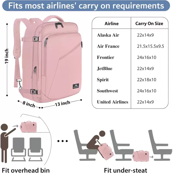 imageMATEIN Carry on Backpack for Women 40L Heavy Duty Travel Backpack Airplane Approved Expandable Simple Fashion Backpack Frequent Traveler Gifts Light PurplePink