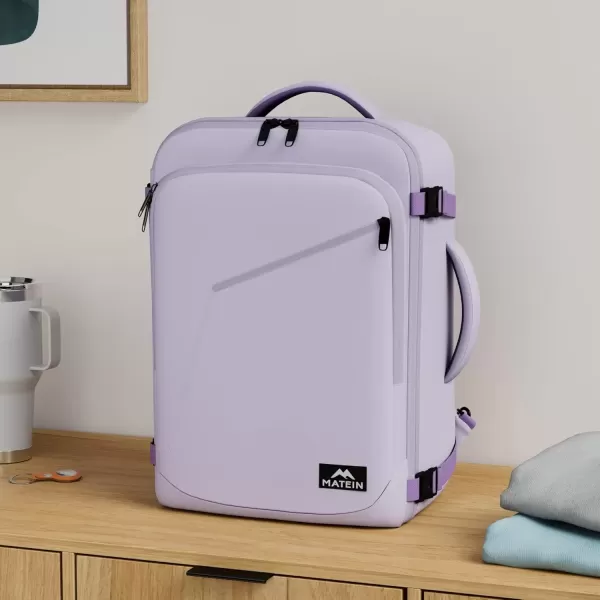 imageMATEIN Carry on Backpack for Women 40L Heavy Duty Travel Backpack Airplane Approved Expandable Simple Fashion Backpack Frequent Traveler Gifts Light PurpleLight Purple