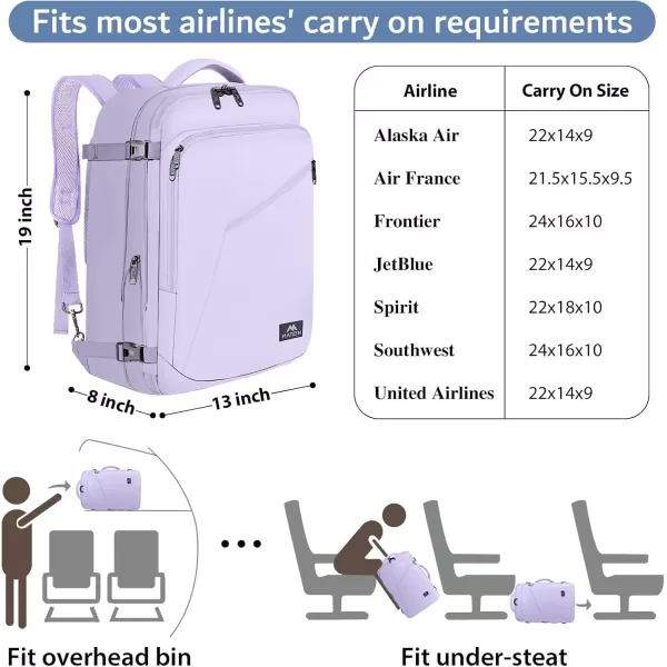 imageMATEIN Carry on Backpack for Women 40L Heavy Duty Travel Backpack Airplane Approved Expandable Simple Fashion Backpack Frequent Traveler Gifts Light PurpleLight Purple