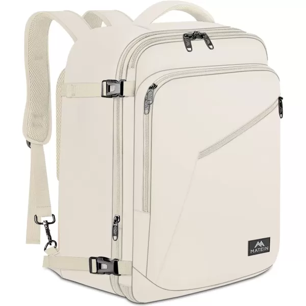 imageMATEIN Carry on Backpack for Women 40L Heavy Duty Travel Backpack Airplane Approved Expandable Simple Fashion Backpack Frequent Traveler Gifts Light PurpleLight Beige