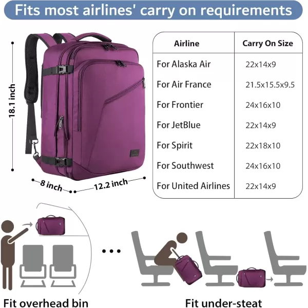 imageMATEIN Carry on Backpack for Women 40L Heavy Duty Travel Backpack Airplane Approved Expandable Simple Fashion Backpack Frequent Traveler Gifts Light PurplePurple