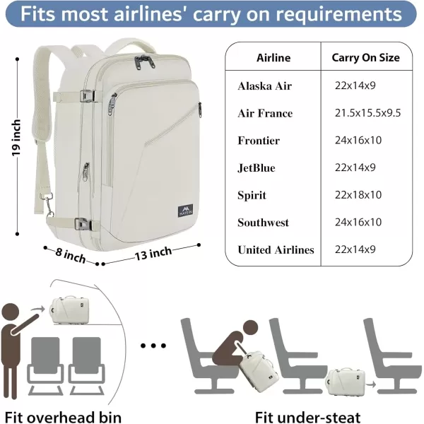 imageMATEIN Carry on Backpack for Women 40L Heavy Duty Travel Backpack Airplane Approved Expandable Simple Fashion Backpack Frequent Traveler Gifts Light PurpleLight Beige