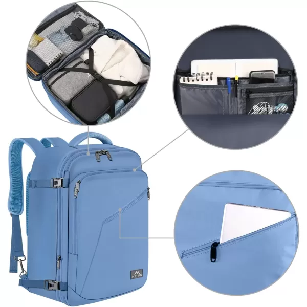imageMATEIN Carry on Backpack for Women 40L Heavy Duty Travel Backpack Airplane Approved Expandable Simple Fashion Backpack Frequent Traveler Gifts Light PurpleLight Blue