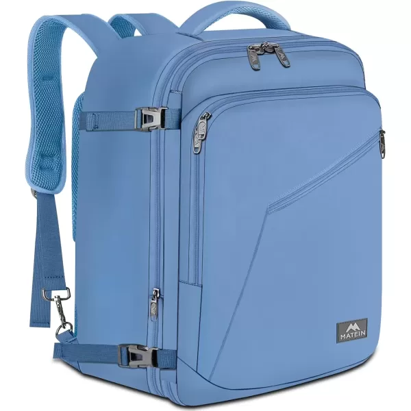 imageMATEIN Carry on Backpack for Women 40L Heavy Duty Travel Backpack Airplane Approved Expandable Simple Fashion Backpack Frequent Traveler Gifts Light PurpleLight Blue