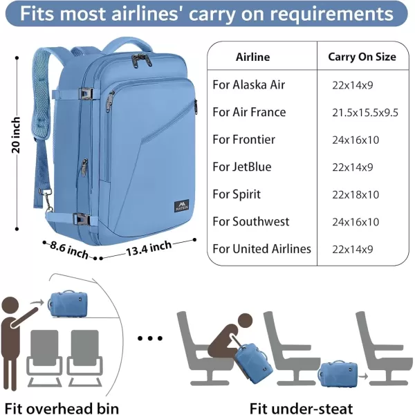 imageMATEIN Carry on Backpack for Women 40L Heavy Duty Travel Backpack Airplane Approved Expandable Simple Fashion Backpack Frequent Traveler Gifts Light PurpleLight Blue