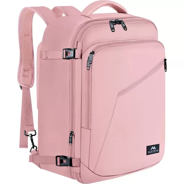 imageMATEIN Carry on Backpack for Women 40L Heavy Duty Travel Backpack Airplane Approved Expandable Simple Fashion Backpack Frequent Traveler Gifts Light PurplePink
