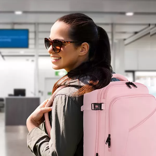 imageMATEIN Carry on Backpack for Women 40L Heavy Duty Travel Backpack Airplane Approved Expandable Simple Fashion Backpack Frequent Traveler Gifts Light PurplePink