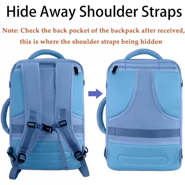 imageMATEIN Carry on Backpack for Women 40L Heavy Duty Travel Backpack Airplane Approved Expandable Simple Fashion Backpack Frequent Traveler Gifts Light PurpleLight Blue
