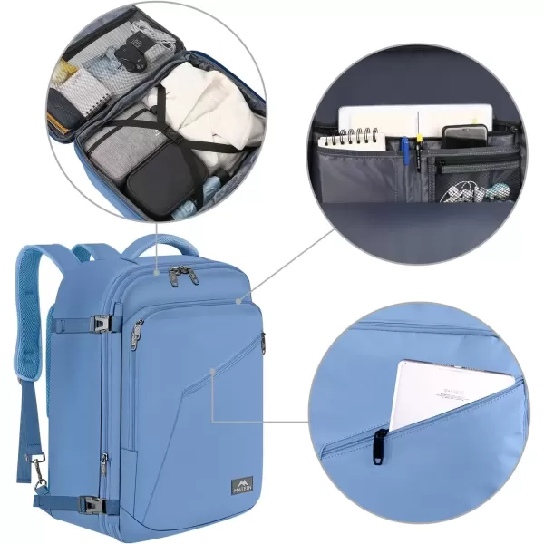 imageMATEIN Carry on Backpack for Women 40L Heavy Duty Travel Backpack Airplane Approved Expandable Simple Fashion Backpack Frequent Traveler Gifts Light PurpleLight Blue