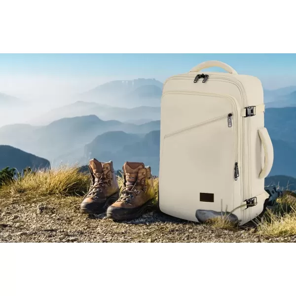 imageMATEIN Carry on Backpack for Women 40L Heavy Duty Travel Backpack Airplane Approved Expandable Simple Fashion Backpack Frequent Traveler Gifts Light PurpleLight Beige