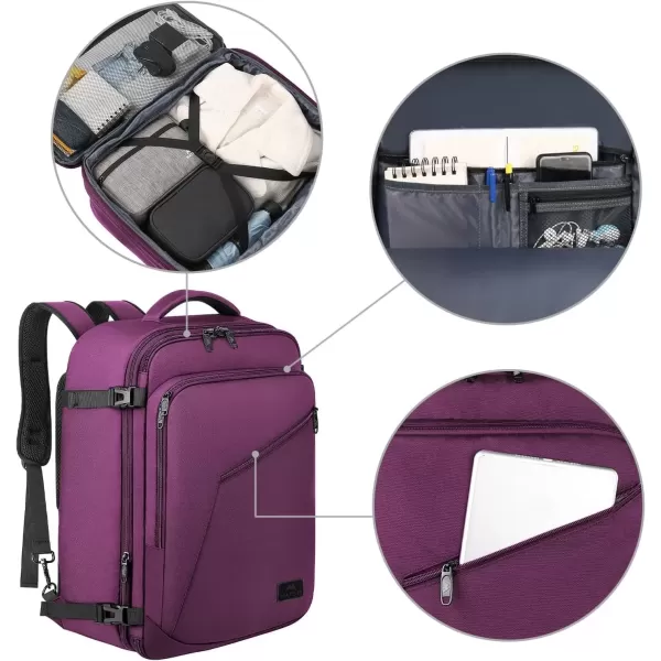 imageMATEIN Carry on Backpack for Women 40L Heavy Duty Travel Backpack Airplane Approved Expandable Simple Fashion Backpack Frequent Traveler Gifts Light PurplePurple