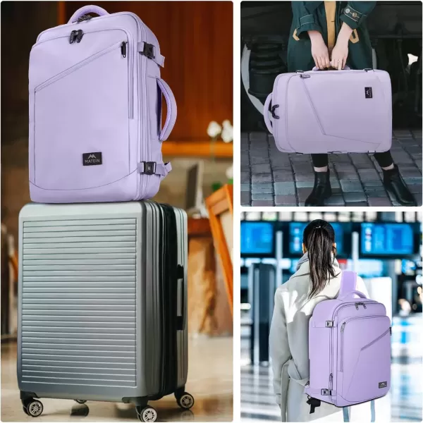 imageMATEIN Carry on Backpack for Women 40L Heavy Duty Travel Backpack Airplane Approved Expandable Simple Fashion Backpack Frequent Traveler Gifts Light PurpleLight Purple