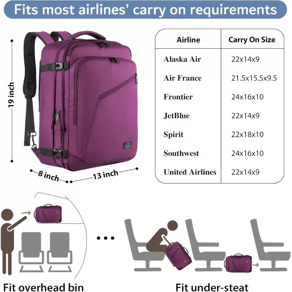imageMATEIN Carry on Backpack for Women 40L Heavy Duty Travel Backpack Airplane Approved Expandable Simple Fashion Backpack Frequent Traveler Gifts Light PurplePurple