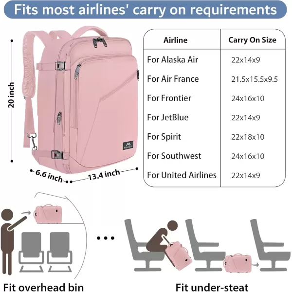 imageMATEIN Carry on Backpack for Women 40L Heavy Duty Travel Backpack Airplane Approved Expandable Simple Fashion Backpack Frequent Traveler Gifts Light PurplePink