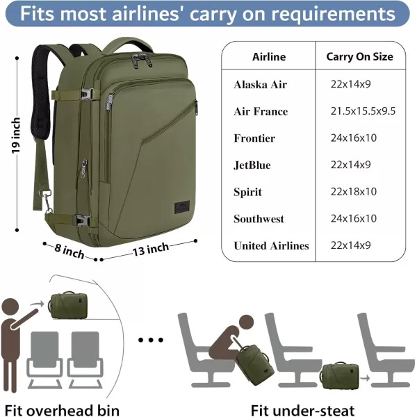 imageMATEIN Carry on Backpack for Women 40L Heavy Duty Travel Backpack Airplane Approved Expandable Simple Fashion Backpack Frequent Traveler Gifts Light PurpleOlive Green