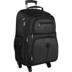imageMATEIN Rolling Backpack with 4 Wheels 17 inch Roller Travel Laptop Backpack for Women Men Large Water Resistant Business Wheeled Bag Airline Approved Carry on Luggage Suitcase Bag BlackBlack