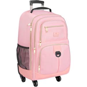 imageMATEIN Rolling Backpack with 4 Wheels 17 inch Roller Travel Laptop Backpack for Women Men Large Water Resistant Business Wheeled Bag Airline Approved Carry on Luggage Suitcase Bag BlackPink