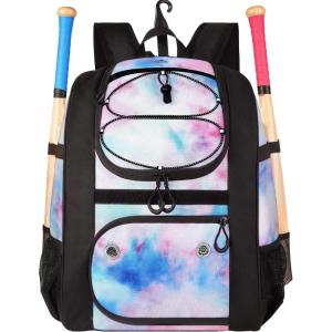 imageMATEIN Softball Bag Lightweight Baseball Backpack with Shoe Compartment Baseball Bag with Fence Hook for TBall Bat ampamp Equipment Softball Gifts Catchers Backpack for Women Fit Batting Glove HelmetTiedye  Large