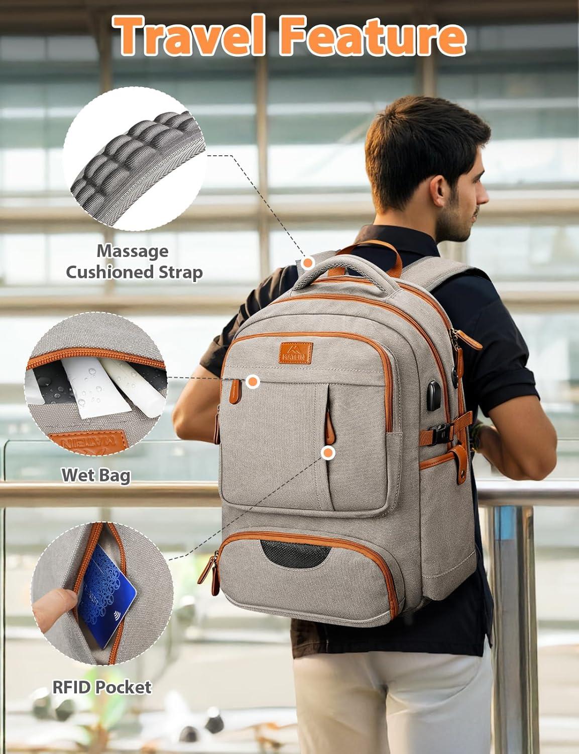 imageMATEIN Canvas Backpack for Men with Shoe Compartment Large TSA Friendly Travel Backpack for 173 inch Laptop Vintage Computer Daypack with USB Port AntiTheft RFID Pocket Waterproof Wet Bag