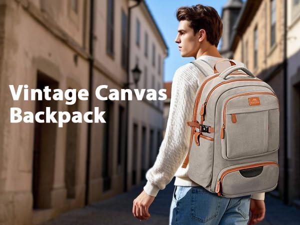 imageMATEIN Canvas Backpack for Men with Shoe Compartment Large TSA Friendly Travel Backpack for 173 inch Laptop Vintage Computer Daypack with USB Port AntiTheft RFID Pocket Waterproof Wet Bag