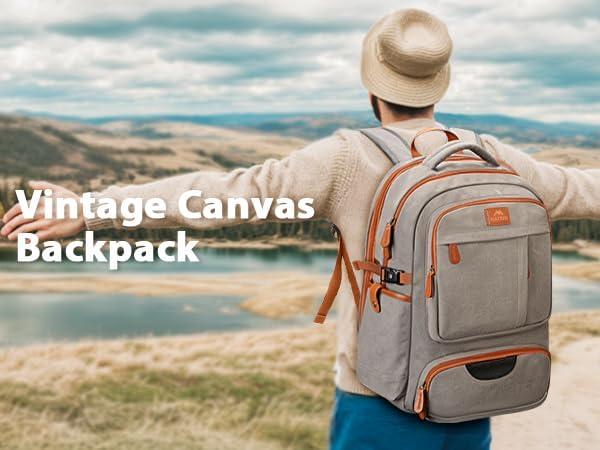imageMATEIN Canvas Backpack for Men with Shoe Compartment Large TSA Friendly Travel Backpack for 173 inch Laptop Vintage Computer Daypack with USB Port AntiTheft RFID Pocket Waterproof Wet Bag