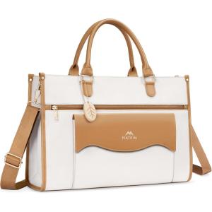 imageMATEIN 14 Inch Laptop Bag Sustainable Womens Work Tote Bag Compatible with Macbook with Makeup Organizer Compartment Antitheft Computer Briefcase with RFID for Teacher Office Commute Beige