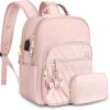 imageMATEIN Mini Backpack Purse for Women Fashion Small Purse Backpack with USB Charging Port Waterproof Casual Daily Cute Shoulder Bag Ladies Handbags for Travel Work College 2pcs Sets BlackBeigePink
