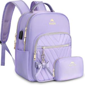 imageMATEIN Mini Backpack Purse for Women Fashion Small Purse Backpack with USB Charging Port Waterproof Casual Daily Cute Shoulder Bag Ladies Handbags for Travel Work College 2pcs Sets BlackBeigePurple