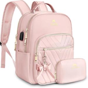 imageMATEIN Mini Backpack Purse for Women Fashion Small Purse Backpack with USB Charging Port Waterproof Casual Daily Cute Shoulder Bag Ladies Handbags for Travel Work College 2pcs Sets BlackBeigePink