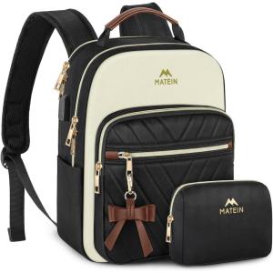 imageMATEIN Mini Backpack Purse for Women Fashion Small Purse Backpack with USB Charging Port Waterproof Casual Daily Cute Shoulder Bag Ladies Handbags for Travel Work College 2pcs Sets BlackBeigeBlack  Beige