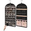 imageMATEIN Hanging Jewelry Organizer with Detachable Travel Jewelry Pouch Tangle Free Necklace Hanger Wall Mount with Metal Hook Large Earring Storage Holder for Bracelet Ring Display Gifts for HerBlack