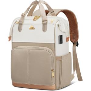 imageMATEIN Anti Theft Laptop Backpack for Women 156 Inch College Travel Backpack with Theftproof Zippers ampamp RFID Pocket Water Resistant Work Commuter Bag with USB Port for Teacher Nurse BeigeKhaki